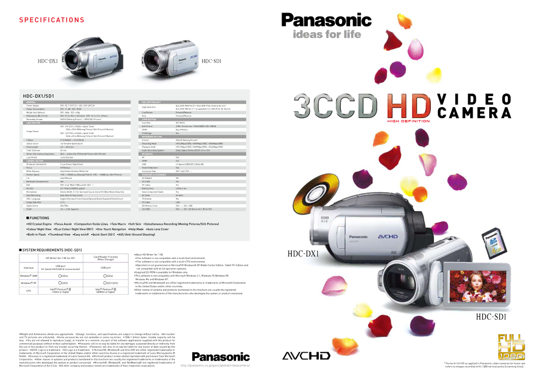 Panasonic 3CCD HD specifications D E O C a M E R a 