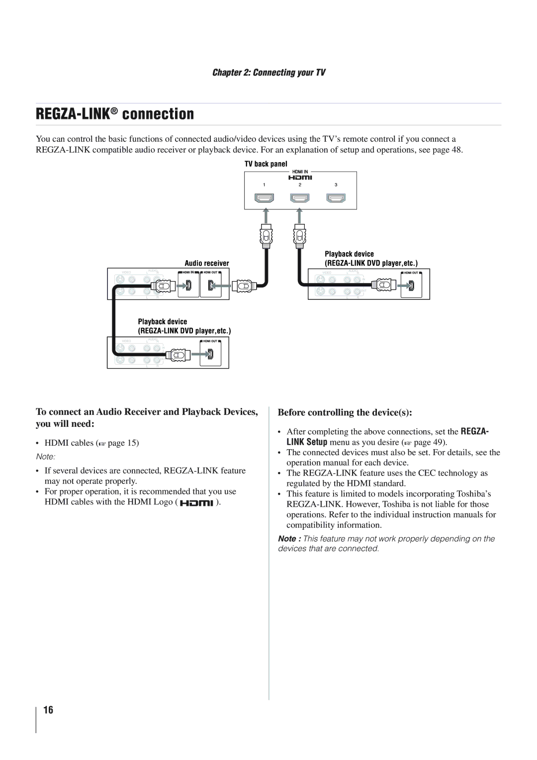 Panasonic 46RV525R, 40RV52R, 40RV525R owner manual REGZA-LINKconnection, Before controlling the devices 