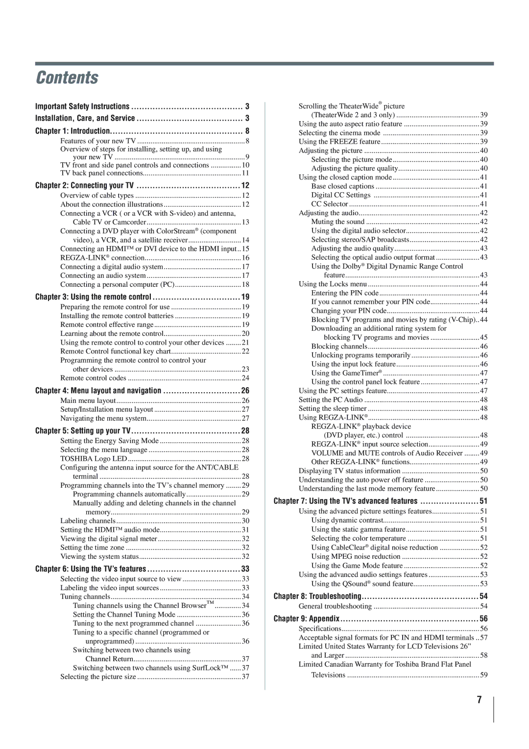 Panasonic 46RV525R, 40RV52R, 40RV525R owner manual Contents 