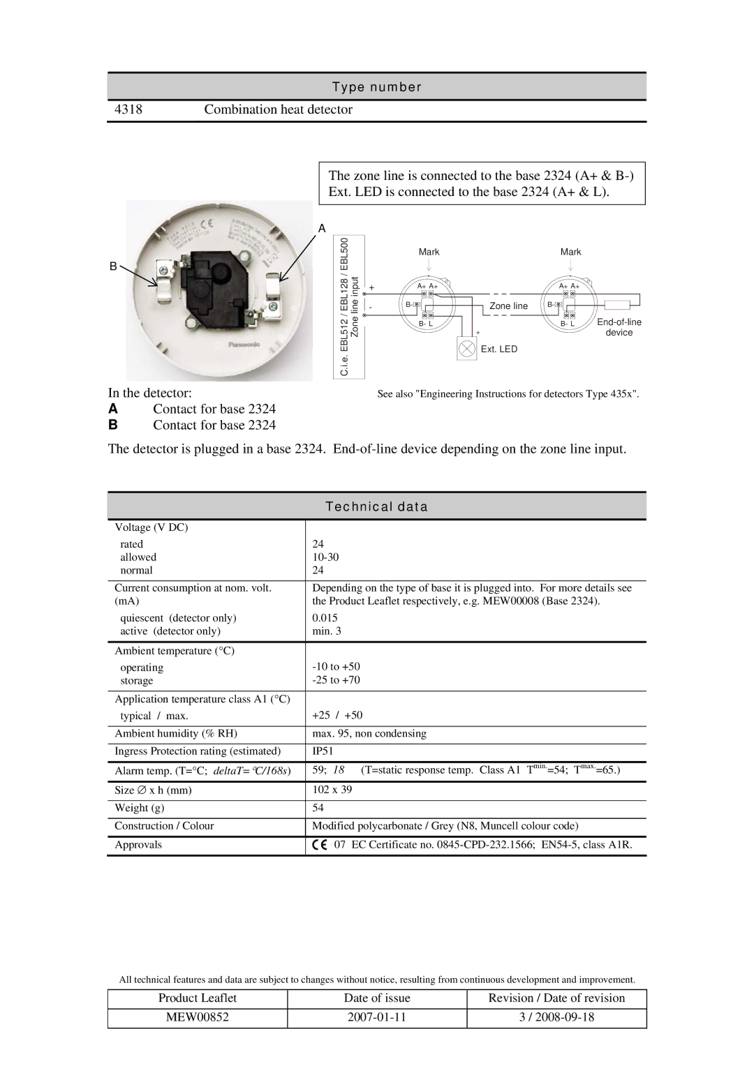 Panasonic 4318 manual Type number, Technical data 