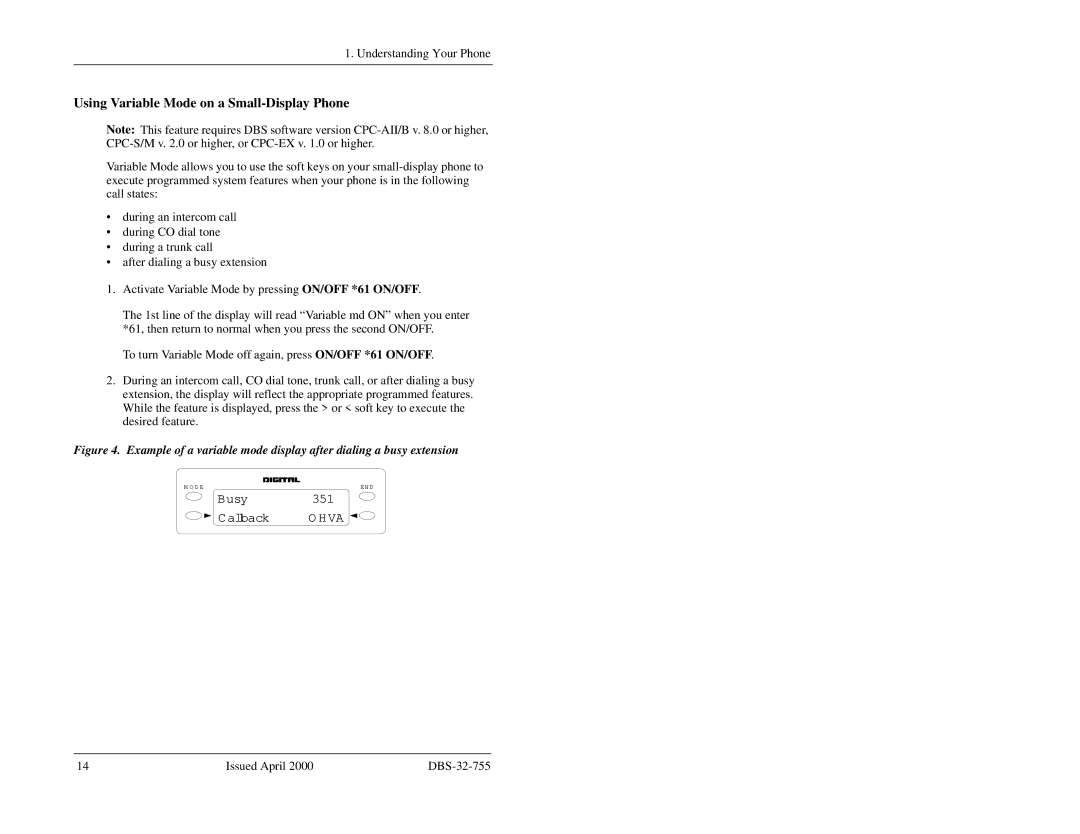 Panasonic 44-Series manual Using Variable Mode on a Small-Display Phone 