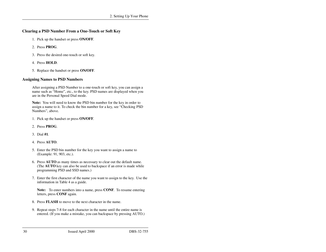 Panasonic 44-Series manual Clearing a PSD Number From a One-Touch or Soft Key, Assigning Names to PSD Numbers 