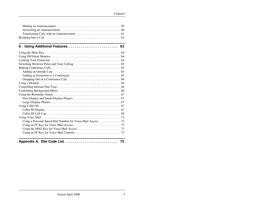 Panasonic 44-Series manual Appendix A. Dial Code List 