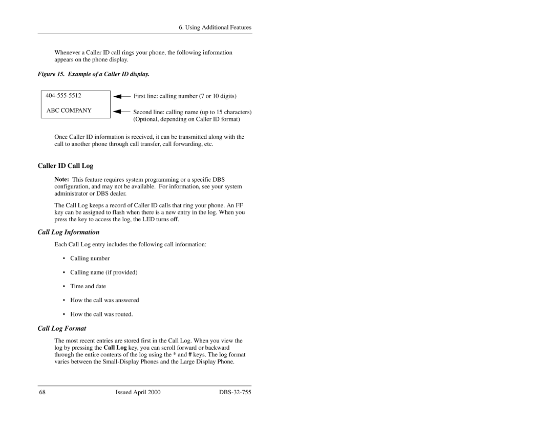 Panasonic 44-Series manual Caller ID Call Log, Call Log Information, Call Log Format 