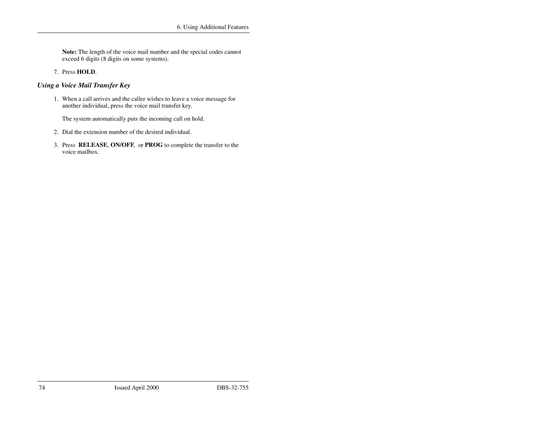 Panasonic 44-Series manual Using a Voice Mail Transfer Key 