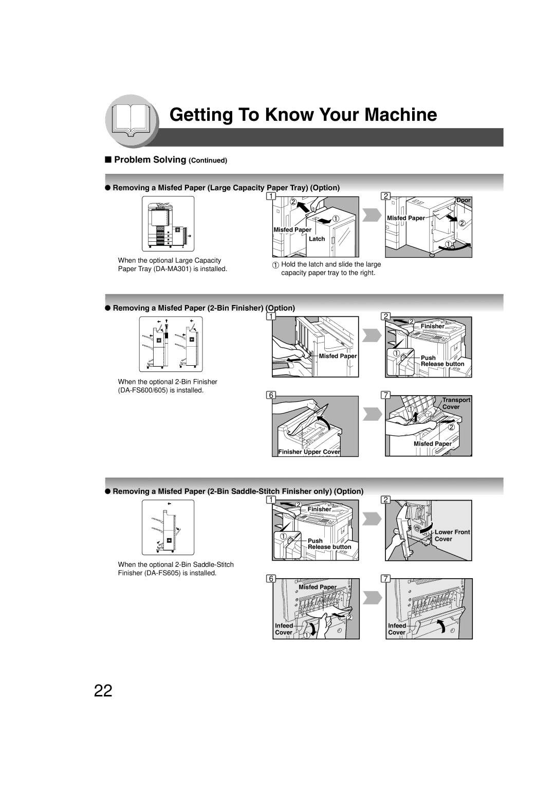 Panasonic 4520 Removing a Misfed Paper Large Capacity Paper Tray Option, Removing a Misfed Paper 2-Bin Finisher Option 