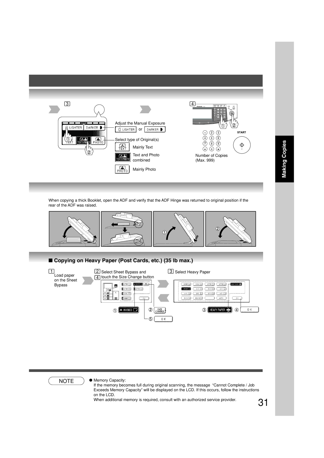 Panasonic 6020, 4520 manual Copying on Heavy Paper Post Cards, etc lb max 