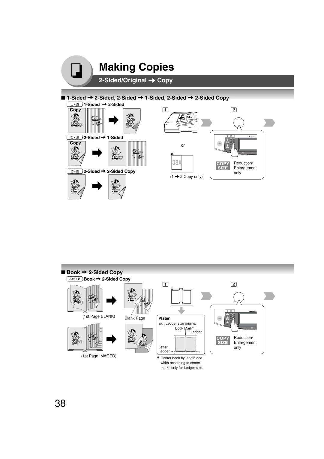 Panasonic 4520, 6020 manual Sided/Original Copy, Sided 2-Sided, 2-Sided 1-Sided, 2-Sided 2-Sided Copy, Book 2-Sided Copy 