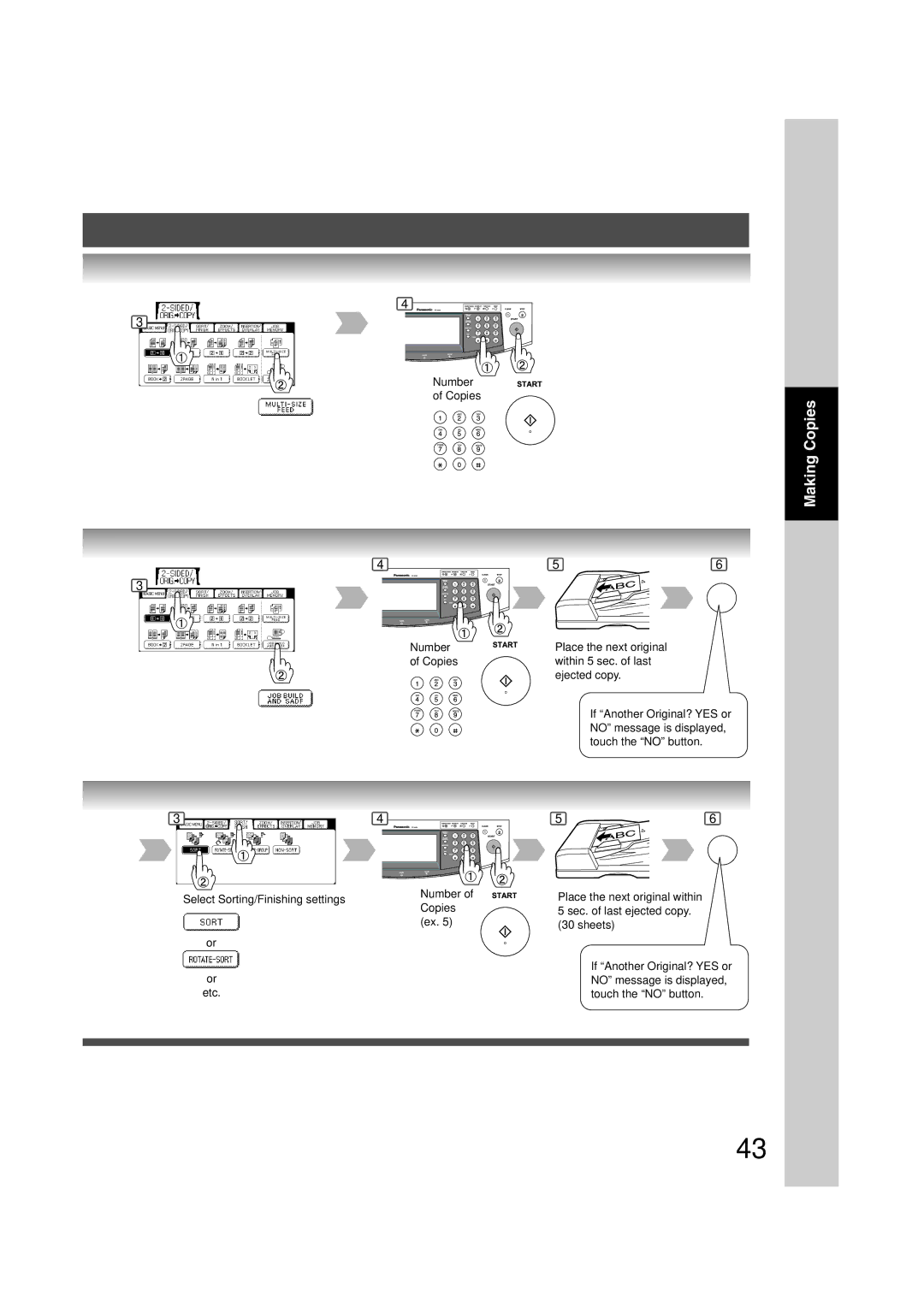 Panasonic 6020, 4520 manual Number Copies Select Sorting/Finishing settings 