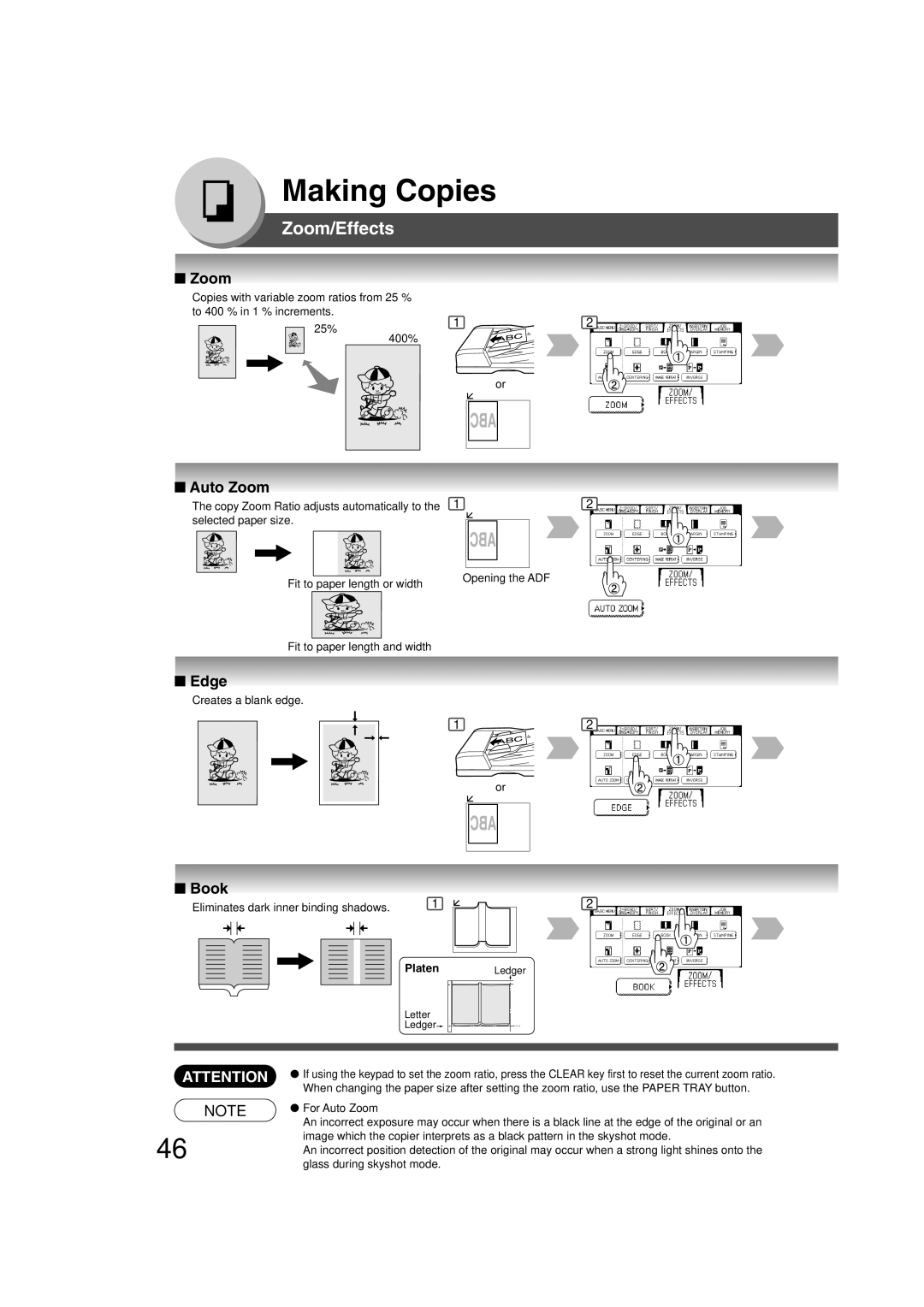 Panasonic 4520, 6020 manual Zoom/Effects, Auto Zoom, Edge, Book 