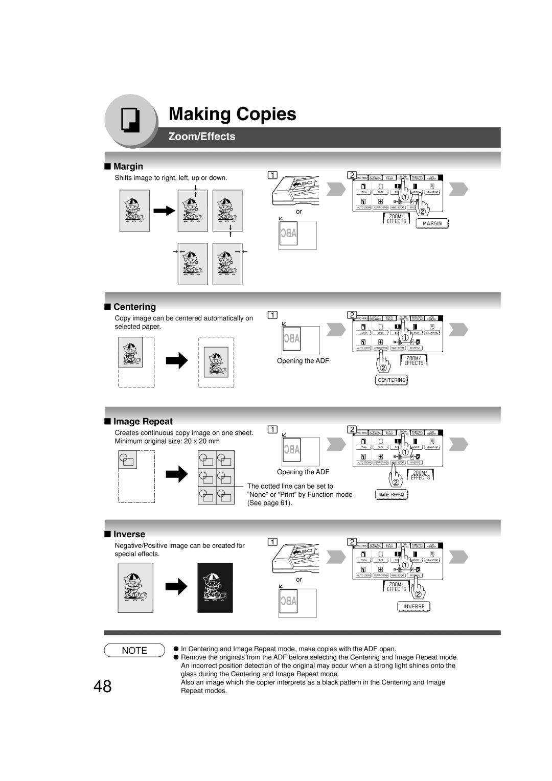 Panasonic 4520, 6020 manual Margin, Centering, Image Repeat, Inverse 