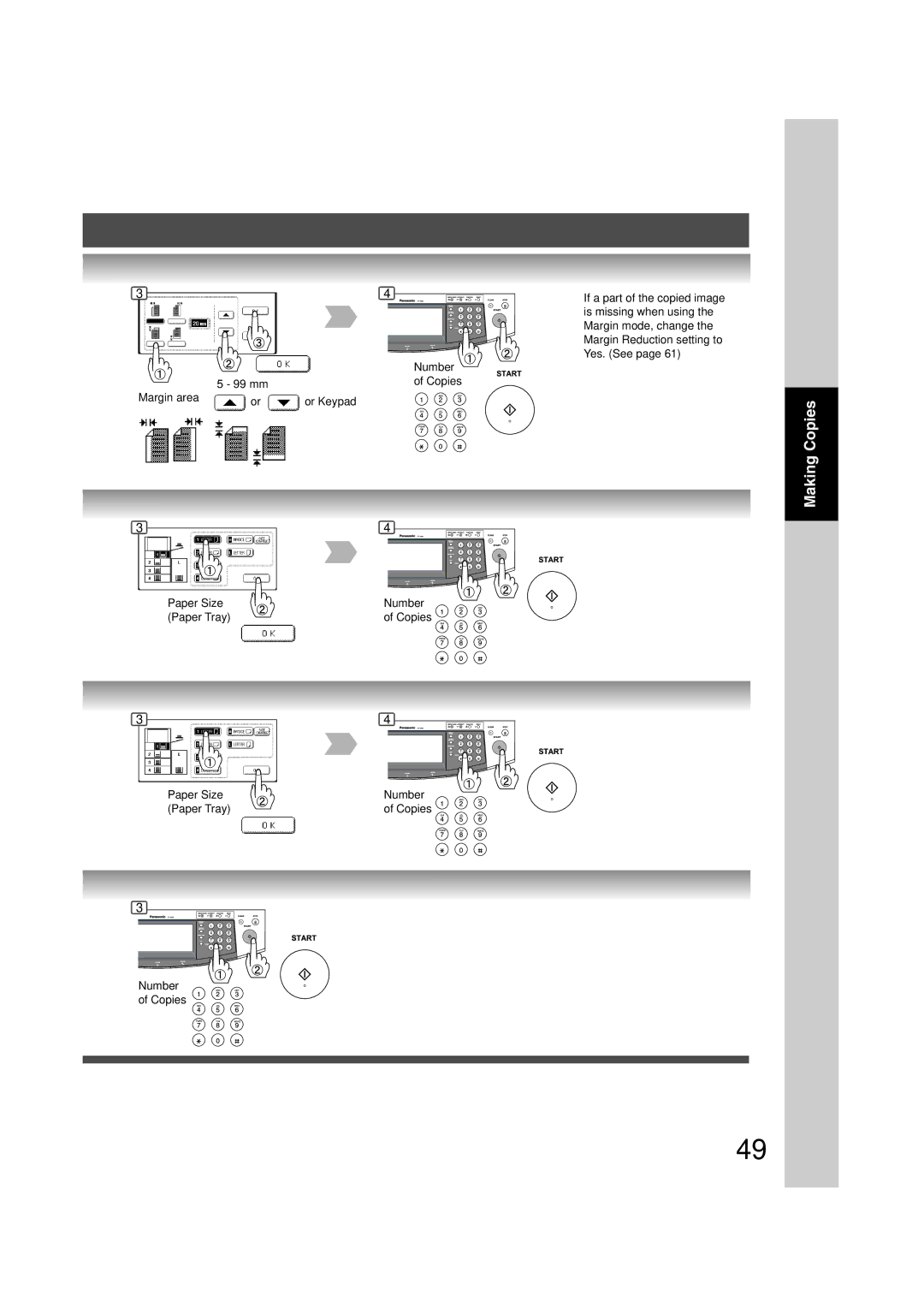 Panasonic 6020, 4520 manual Margin area Or Keypad Paper Size Number Paper Tray 