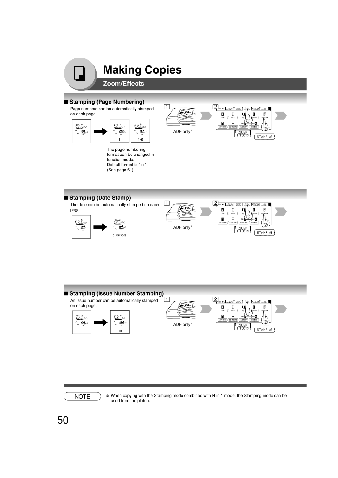 Panasonic 4520, 6020 manual Stamping Page Numbering, Stamping Date Stamp, Stamping Issue Number Stamping 