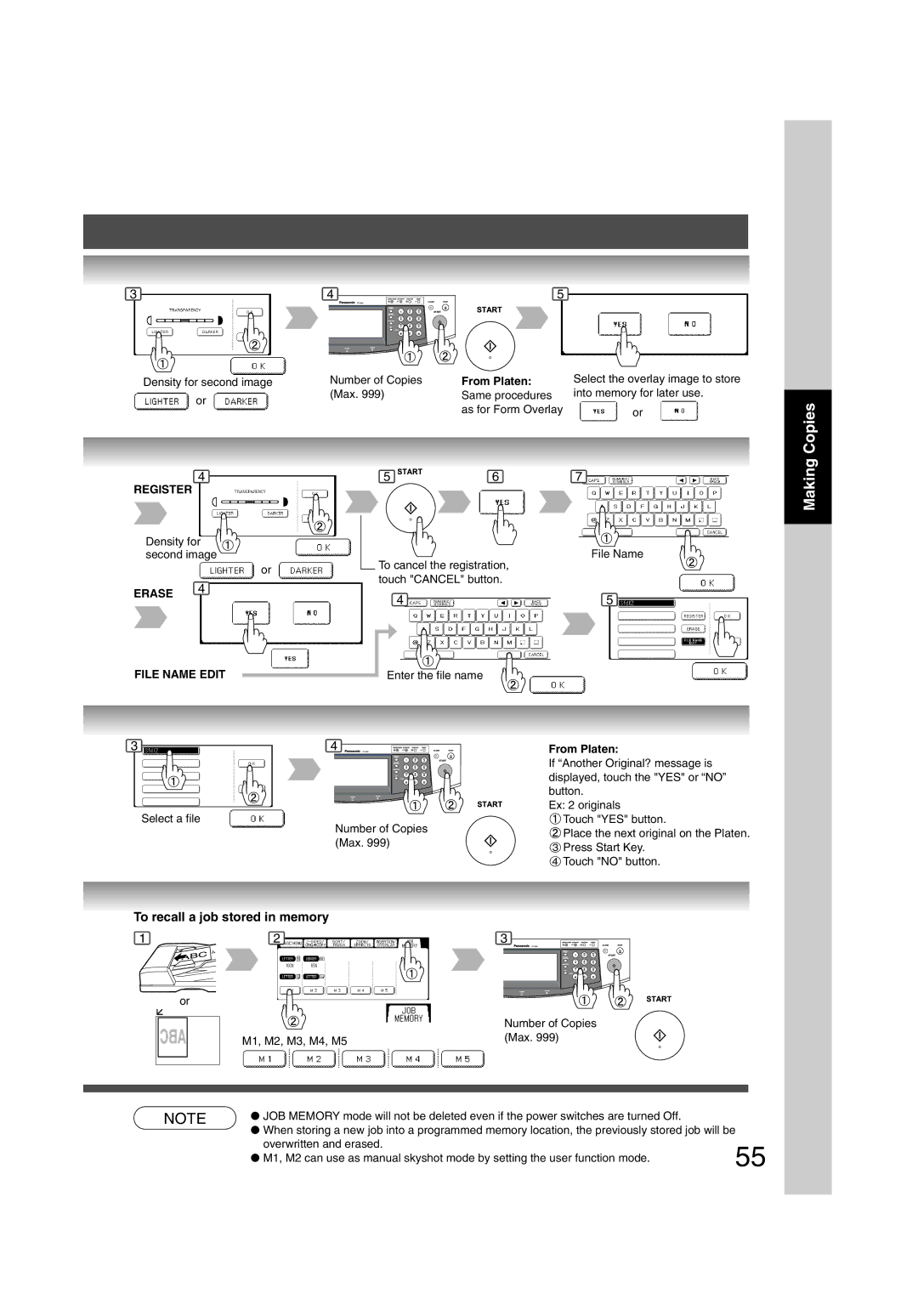 Panasonic 6020, 4520 manual Copies, To recall a job stored in memory 