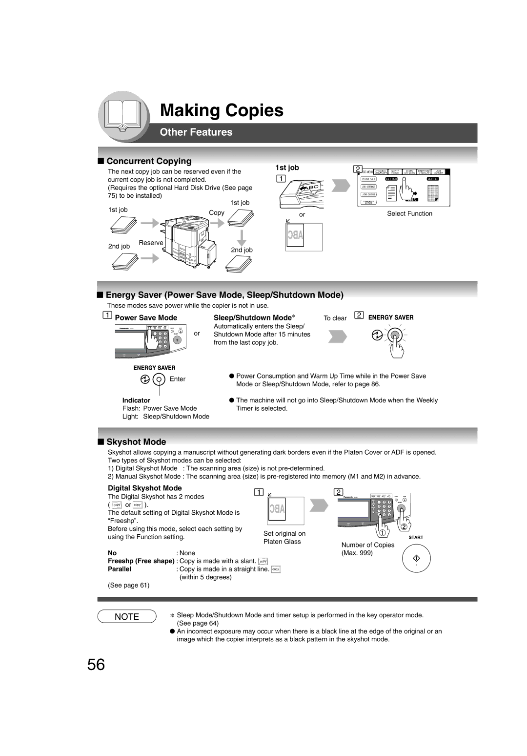 Panasonic 4520, 6020 Other Features, Concurrent Copying, Energy Saver Power Save Mode, Sleep/Shutdown Mode, Skyshot Mode 