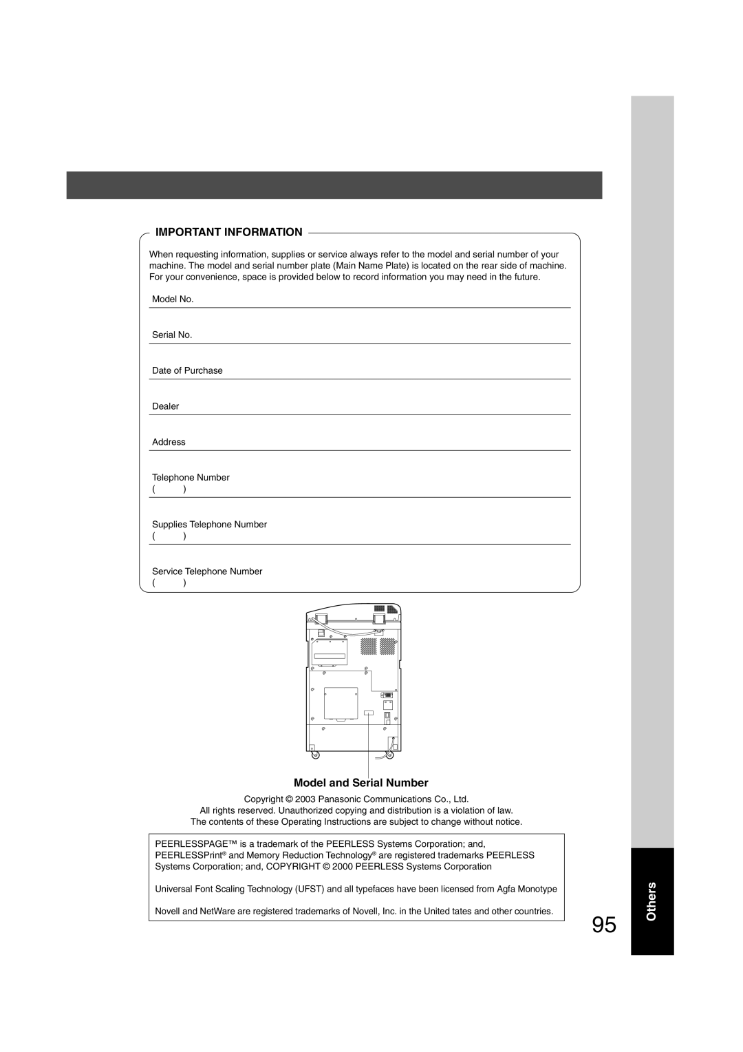 Panasonic 6020, 4520 manual Important Information 