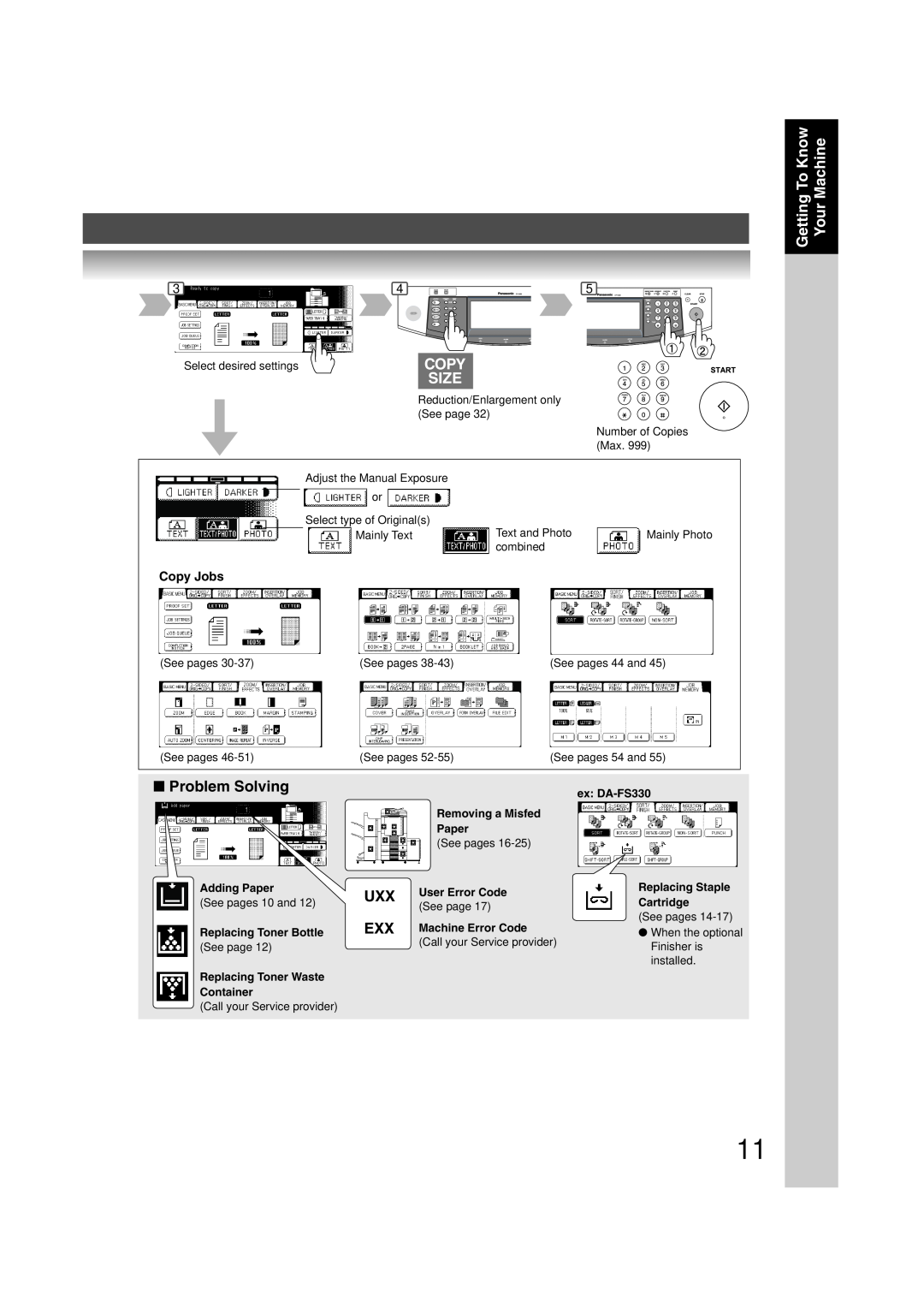 Panasonic 6020, 4520 manual Copy Size, Your Machine, Problem Solving, Copy Jobs 