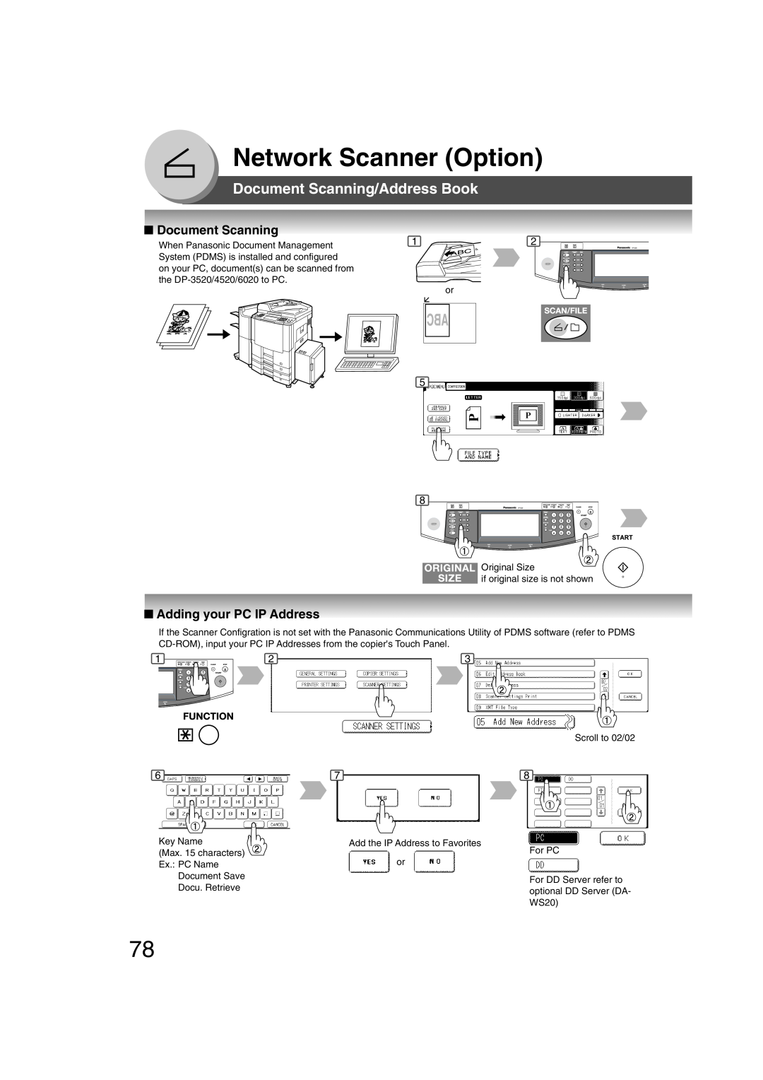 Panasonic 4520, 6020 manual Network Scanner Option, Document Scanning/Address Book, Adding your PC IP Address 