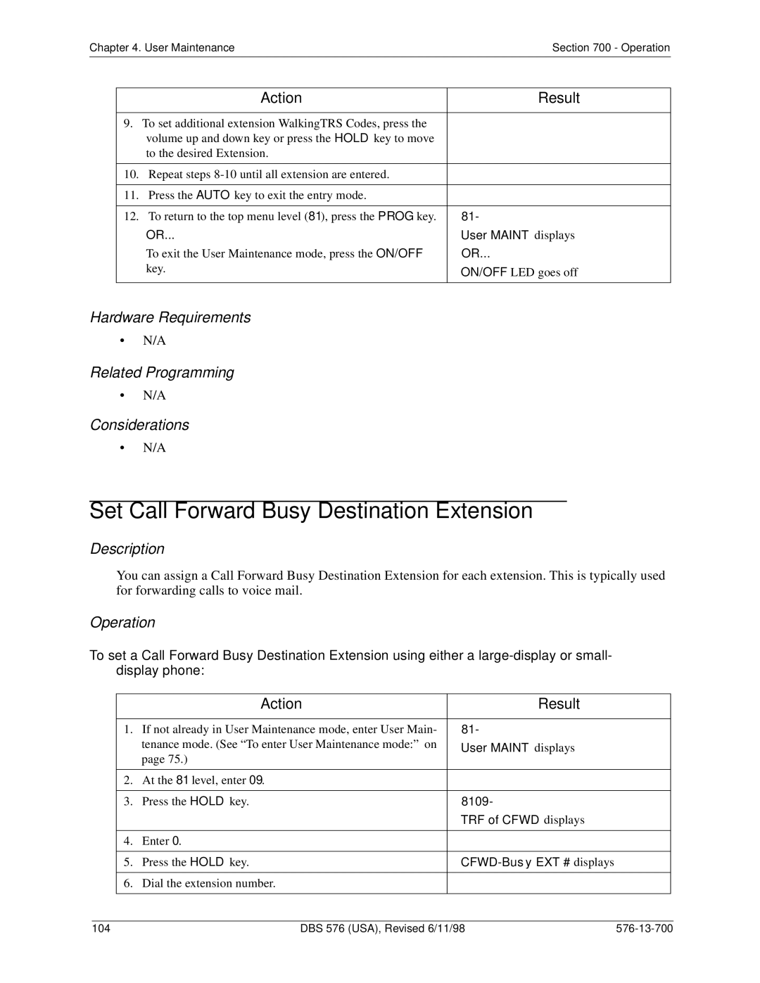 Panasonic 524X07801B Set Call Forward Busy Destination Extension, 8109, TRF of Cfwd displays, CFWD-Busy EXT # displays 