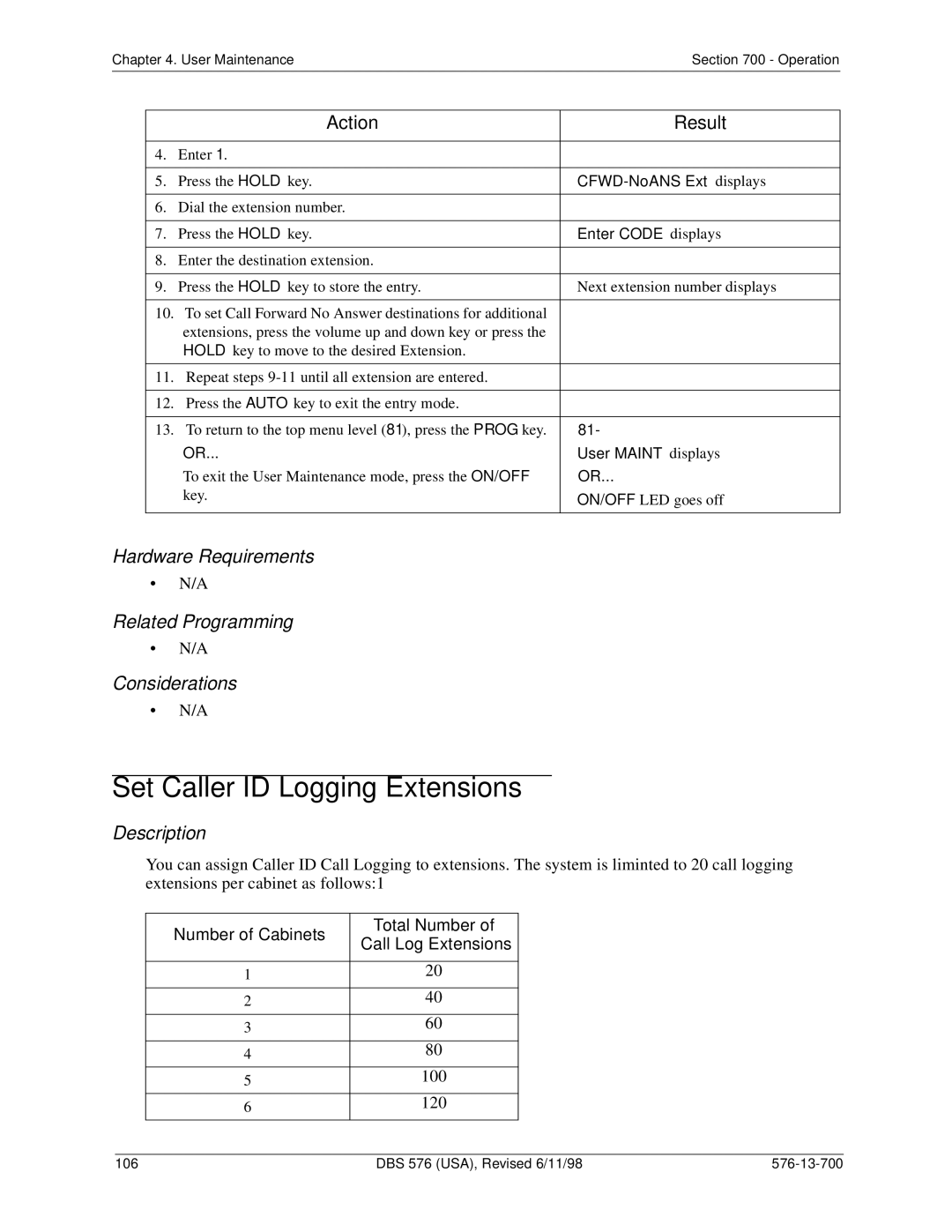 Panasonic 524X07801B manual Set Caller ID Logging Extensions, CFWD-NoANS Ext displays 