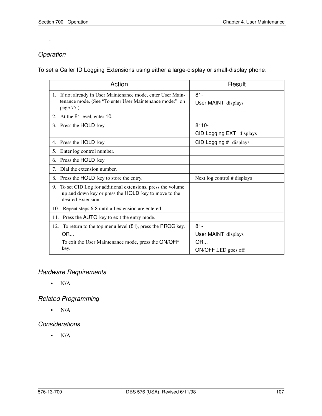 Panasonic 524X07801B manual 8110, CID Logging EXT displays, CID Logging # displays 