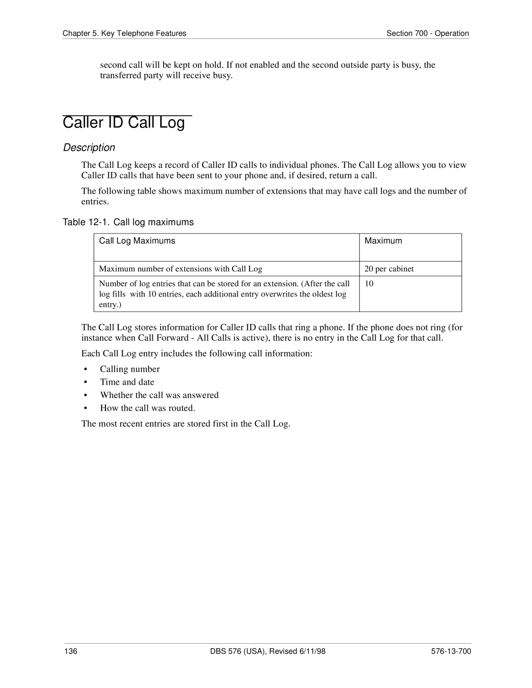 Panasonic 524X07801B manual Caller ID Call Log, Call log maximums 