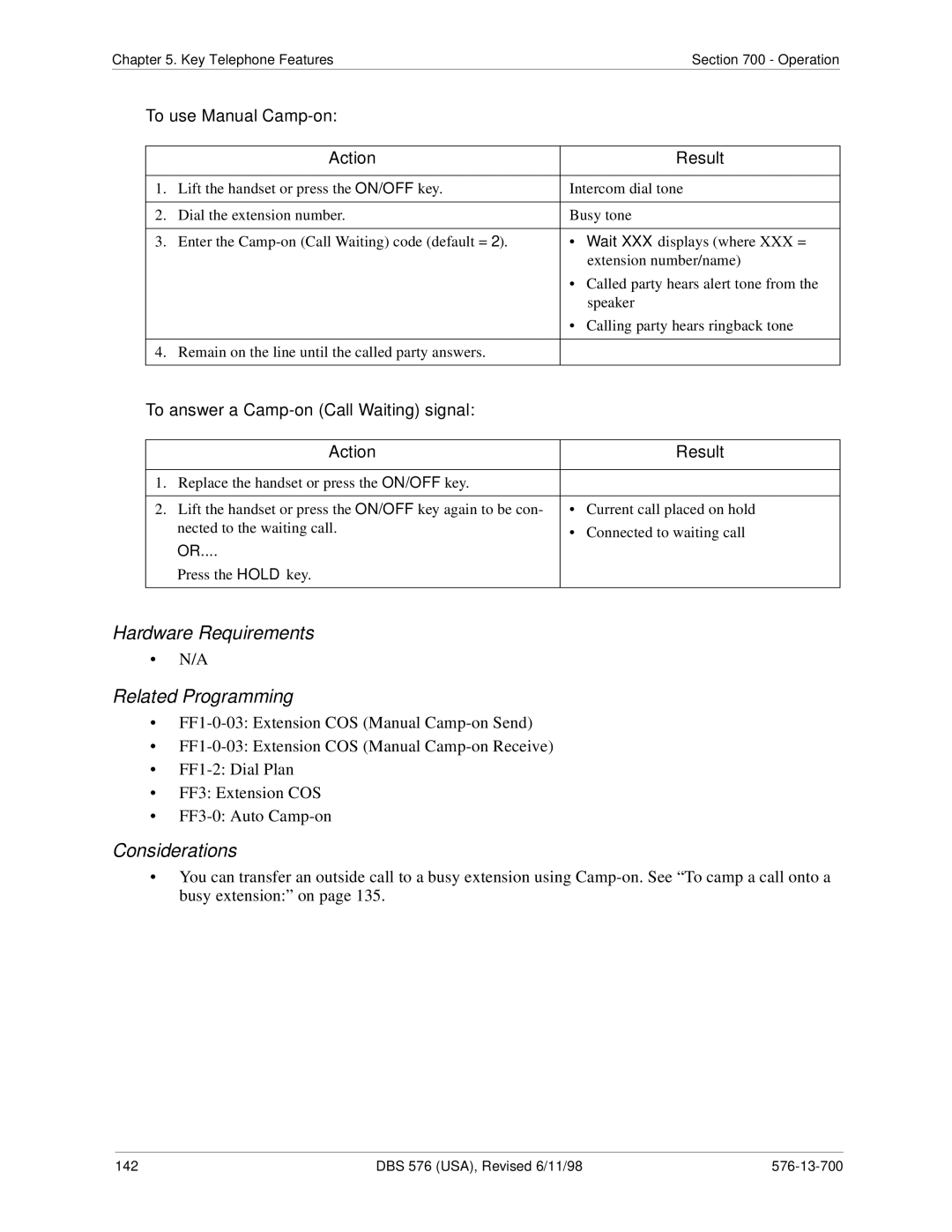 Panasonic 524X07801B manual To use Manual Camp-on, To answer a Camp-on Call Waiting signal 