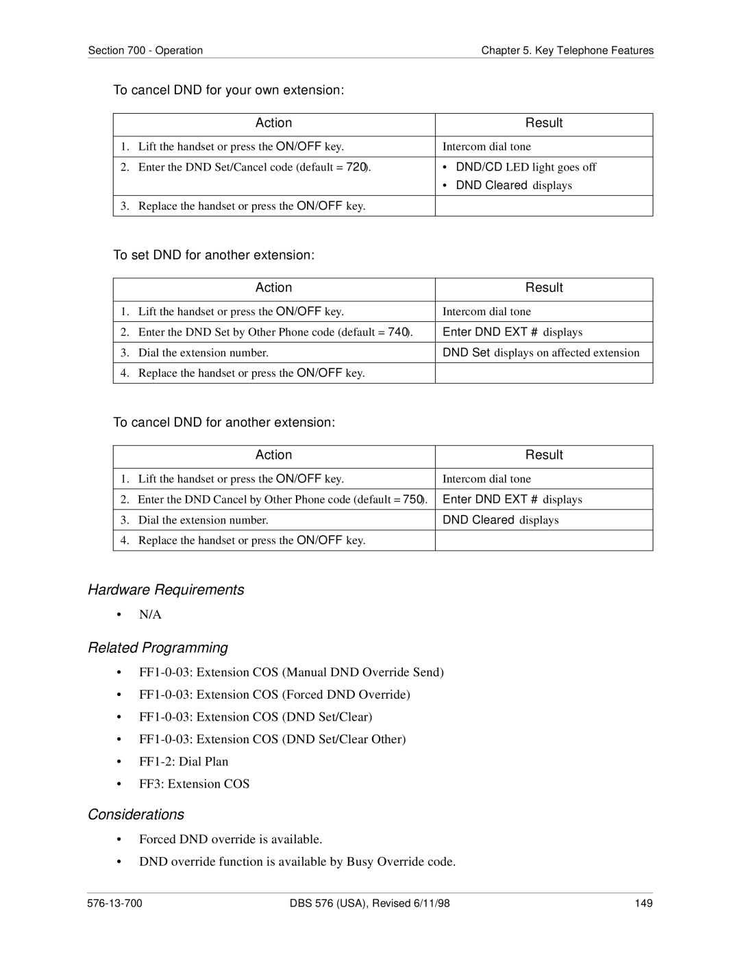 Panasonic 524X07801B manual To cancel DND for your own extension, To set DND for another extension, DND Cleared displays 