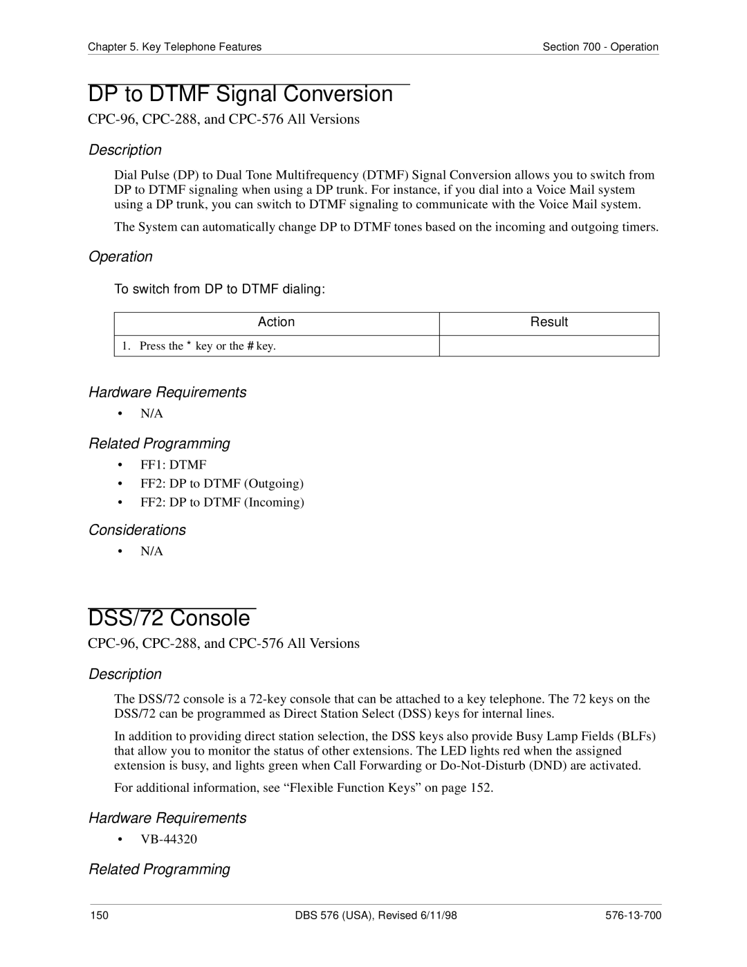 Panasonic 524X07801B manual DP to Dtmf Signal Conversion, DSS/72 Console, To switch from DP to Dtmf dialing 