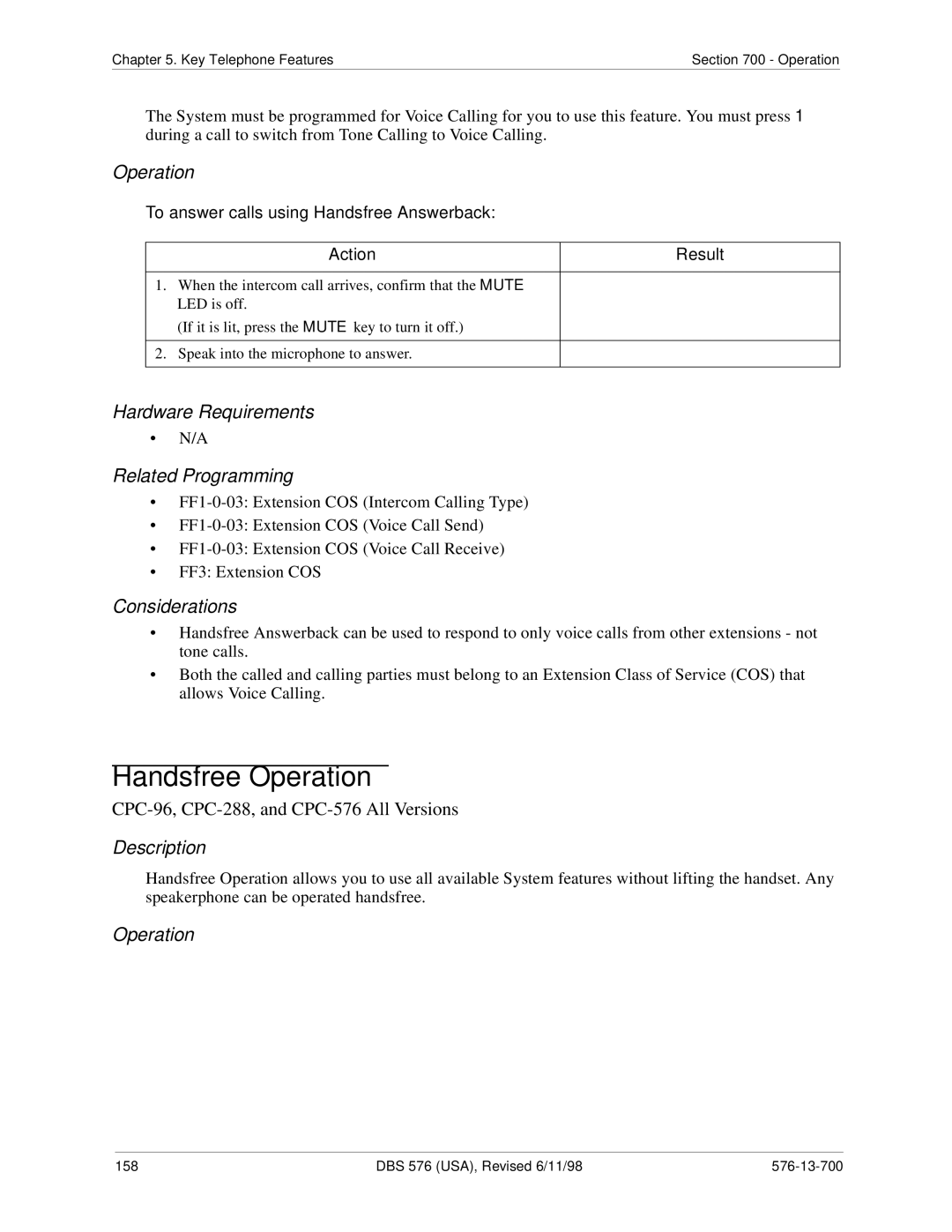 Panasonic 524X07801B manual Handsfree Operation, To answer calls using Handsfree Answerback 