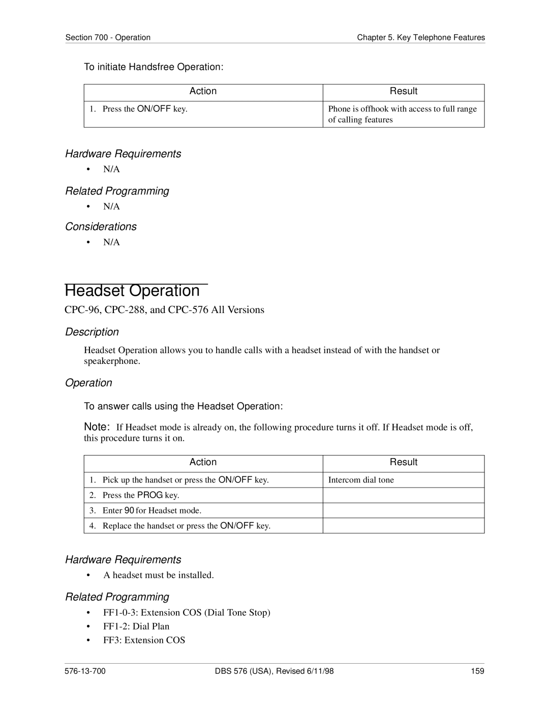 Panasonic 524X07801B manual To initiate Handsfree Operation, To answer calls using the Headset Operation 