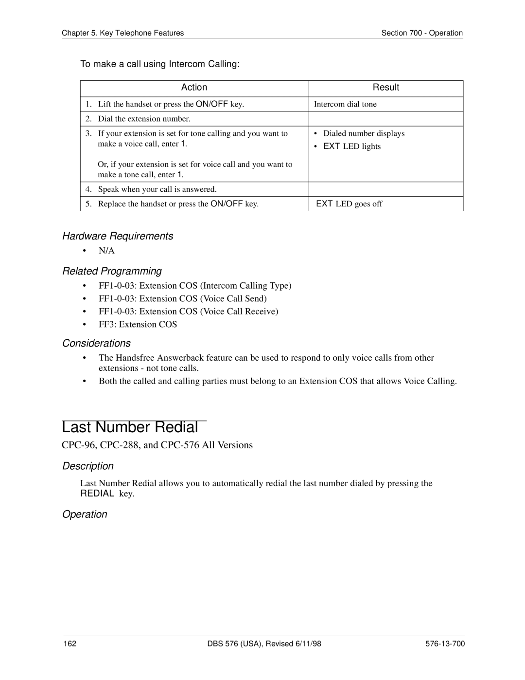 Panasonic 524X07801B manual Last Number Redial, To make a call using Intercom Calling 