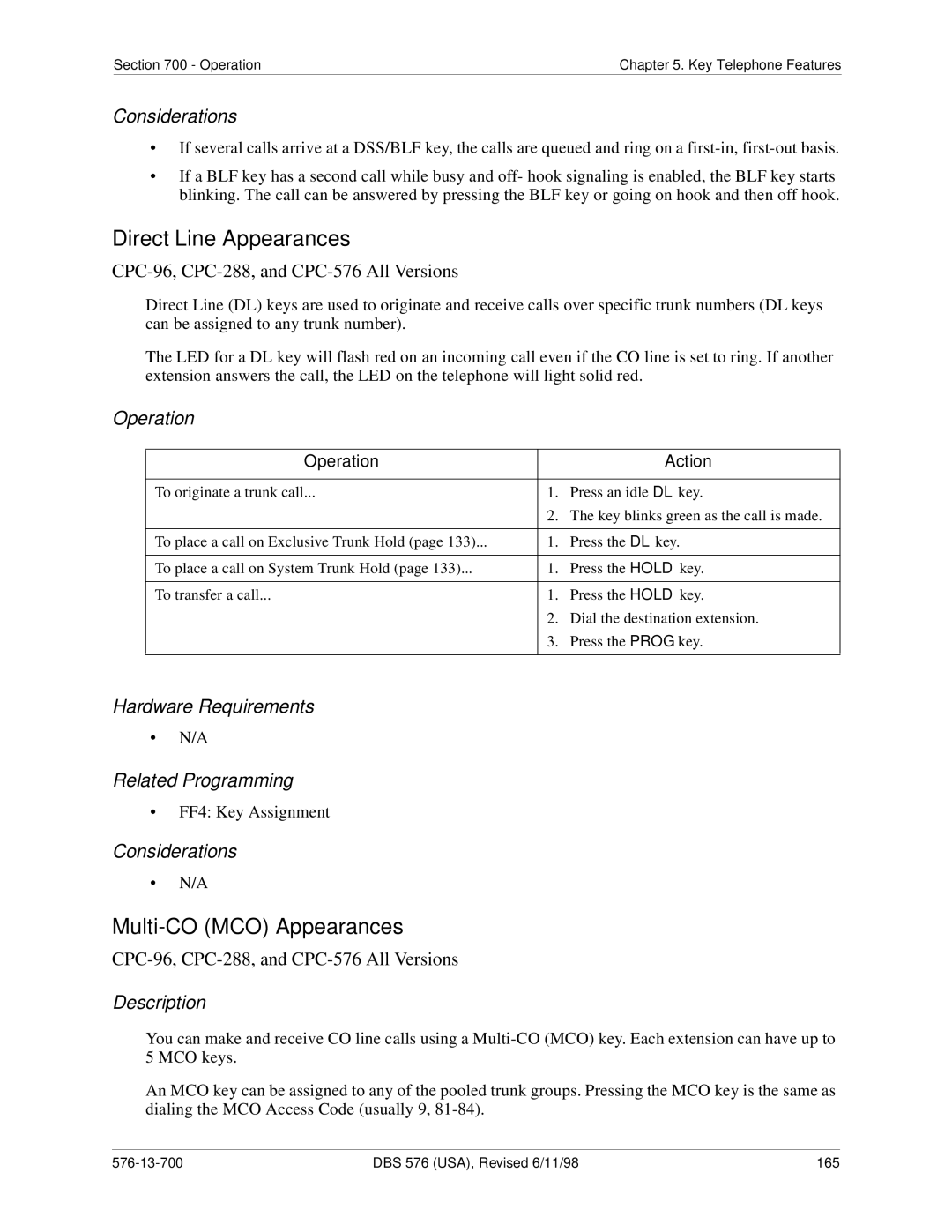 Panasonic 524X07801B manual Direct Line Appearances, Multi-CO MCO Appearances 