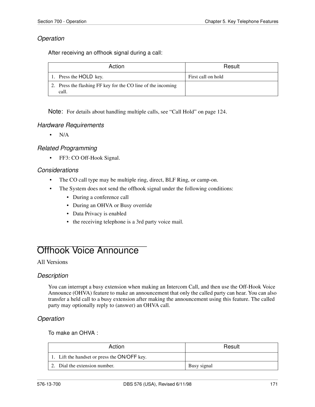 Panasonic 524X07801B manual Offhook Voice Announce, After receiving an offhook signal during a call, To make an Ohva 