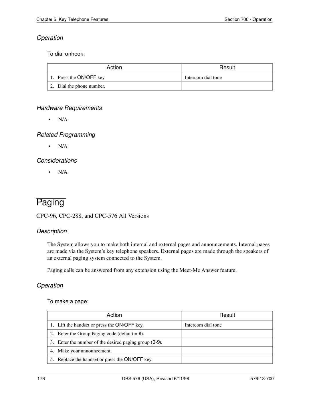 Panasonic 524X07801B manual Paging, To dial onhook, To make a 