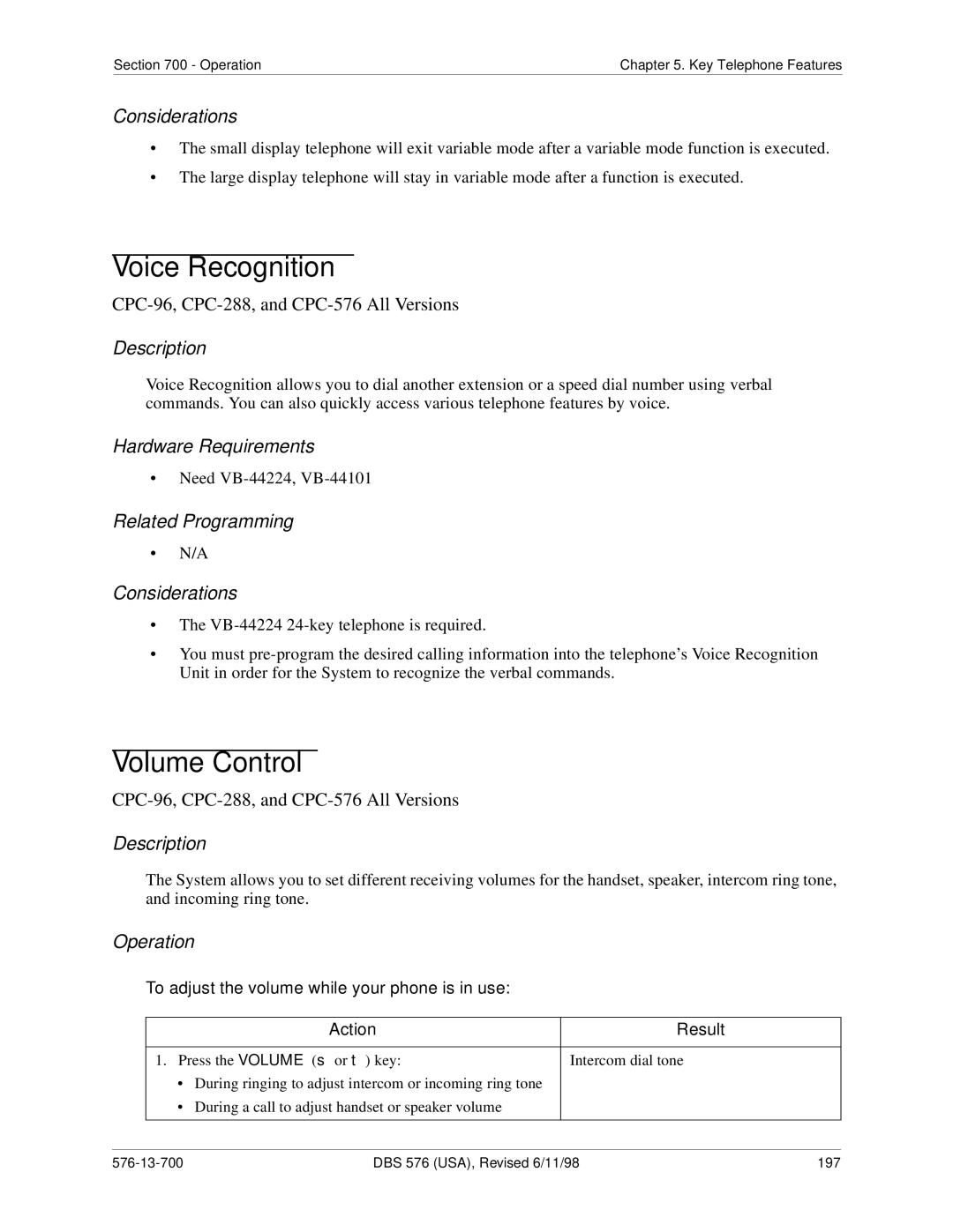 Panasonic 524X07801B manual Voice Recognition, Volume Control, To adjust the volume while your phone is in use 