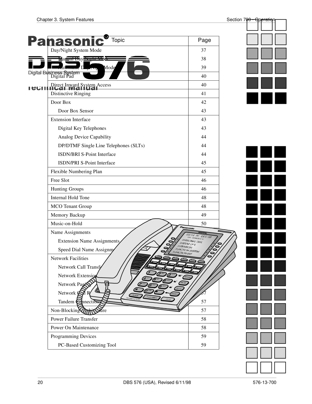 Panasonic 524X07801B manual System FeaturesSection 700 Operation 