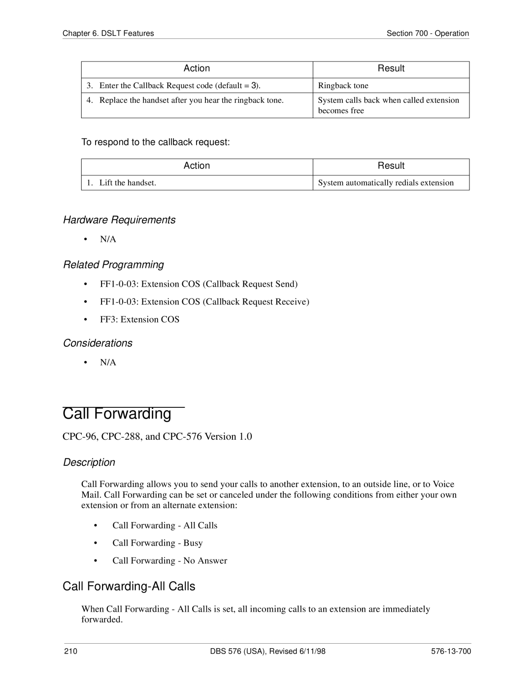 Panasonic 524X07801B manual Call Forwarding, To respond to the callback request 