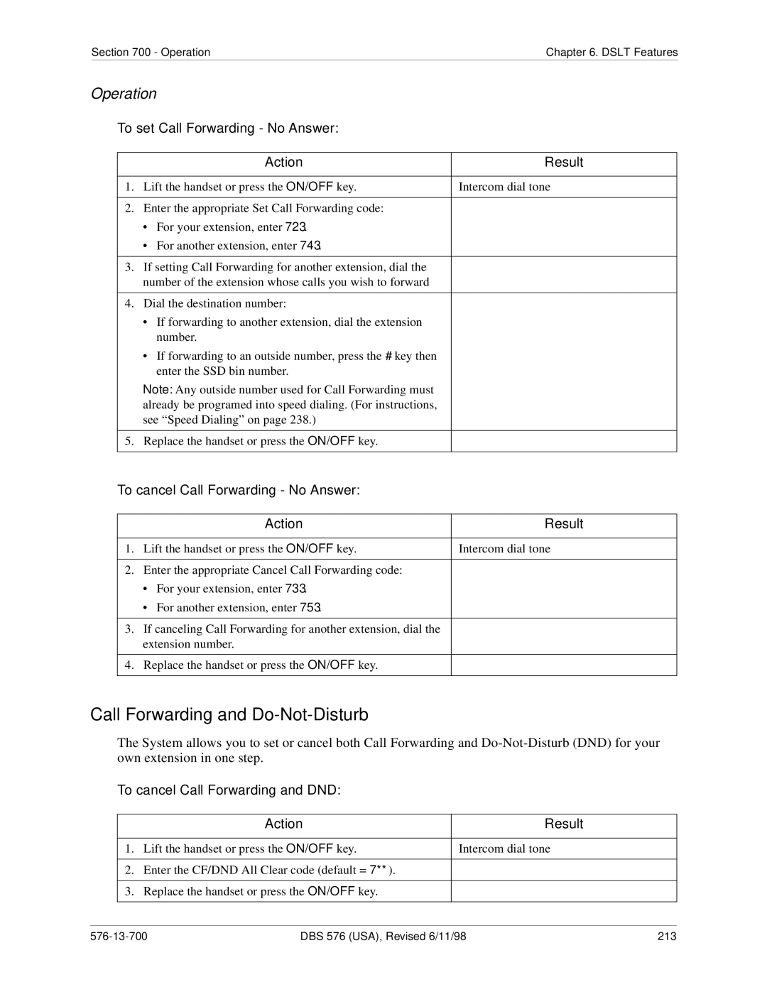 Panasonic 524X07801B manual Call Forwarding and Do-Not-Disturb, To cancel Call Forwarding and DND 