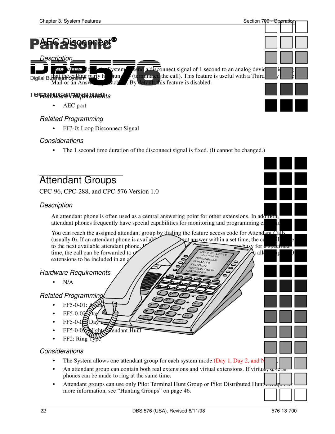 Panasonic 524X07801B manual AEC Disconnect, Attendant Groups 