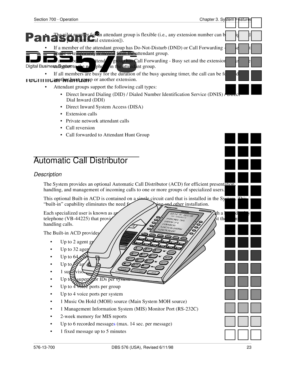 Panasonic 524X07801B manual Automatic Call Distributor 