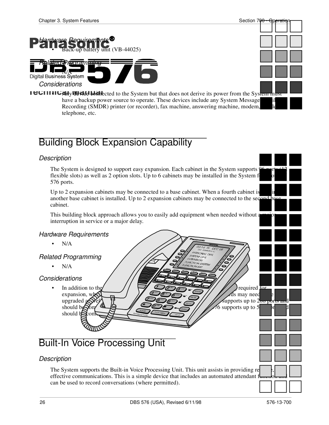 Panasonic 524X07801B manual Building Block Expansion Capability, Built-In Voice Processing Unit 