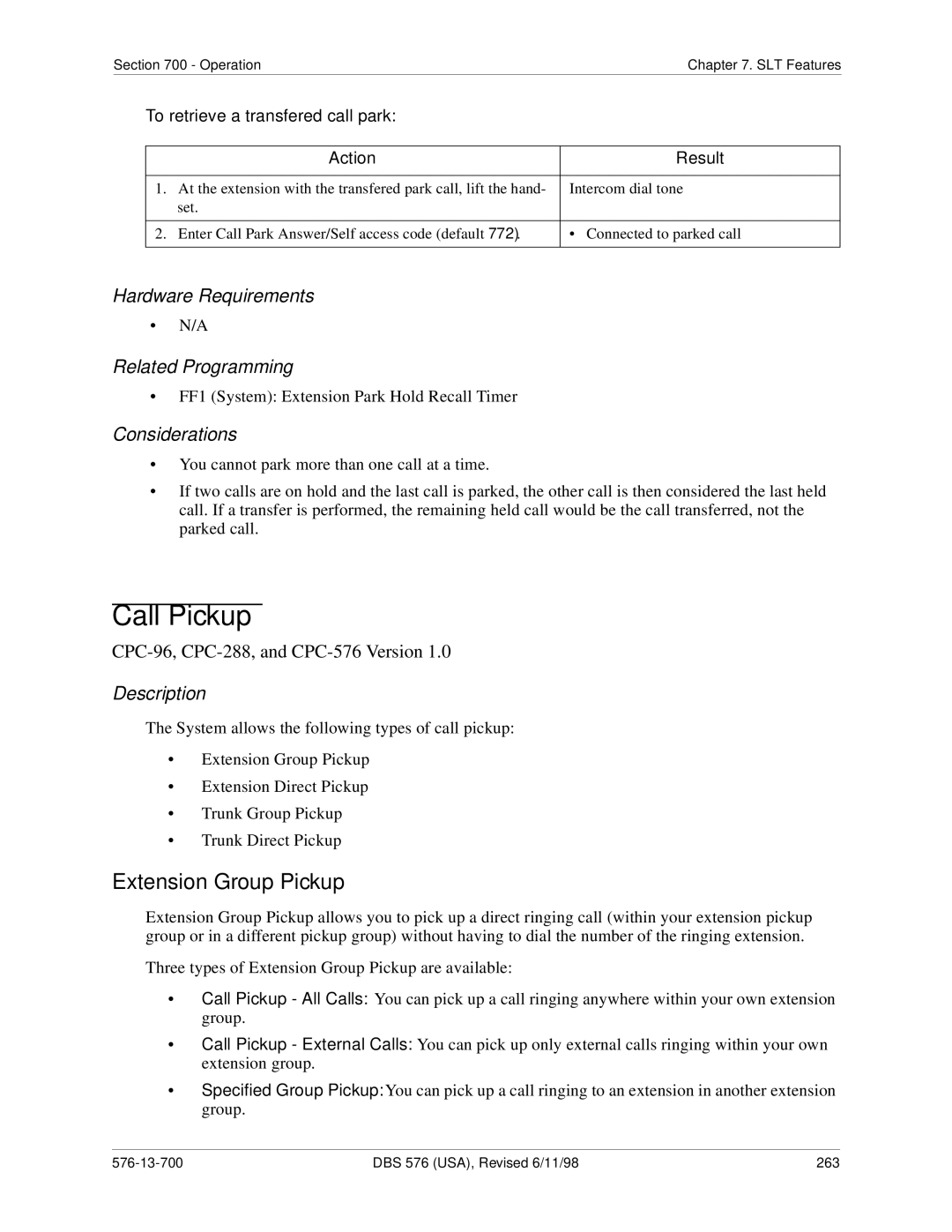 Panasonic 524X07801B manual DBS 576 USA, Revised 6/11/98 263 