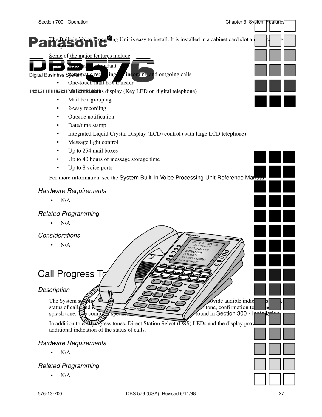 Panasonic 524X07801B manual Call Progress Tones 