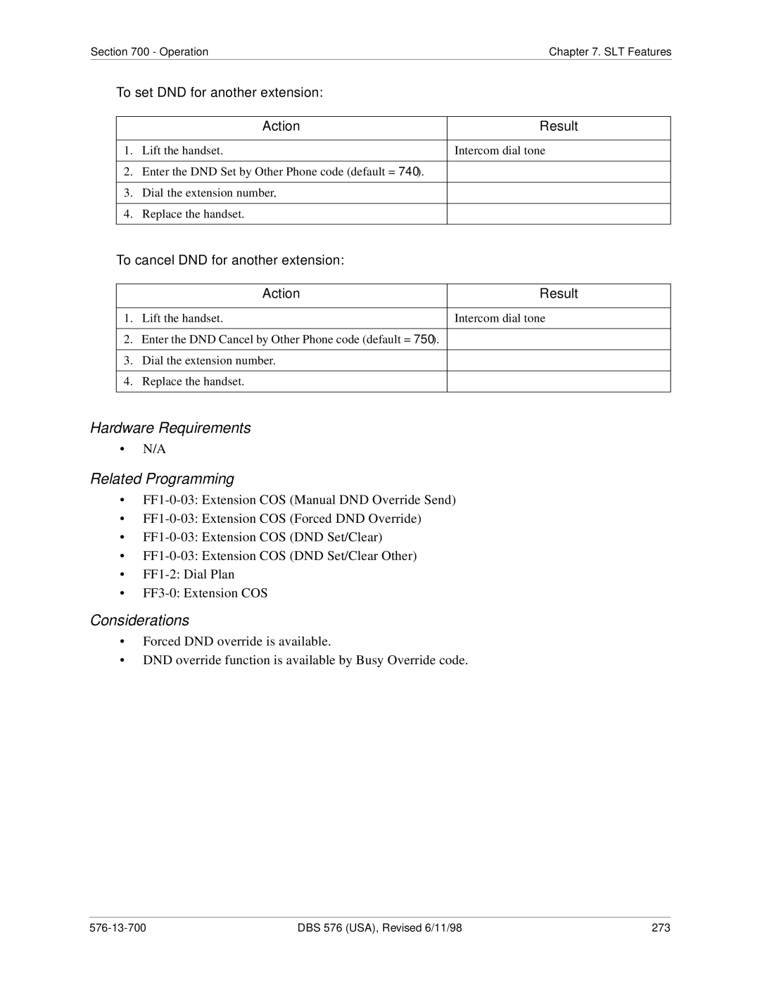 Panasonic 524X07801B manual DBS 576 USA, Revised 6/11/98 273 