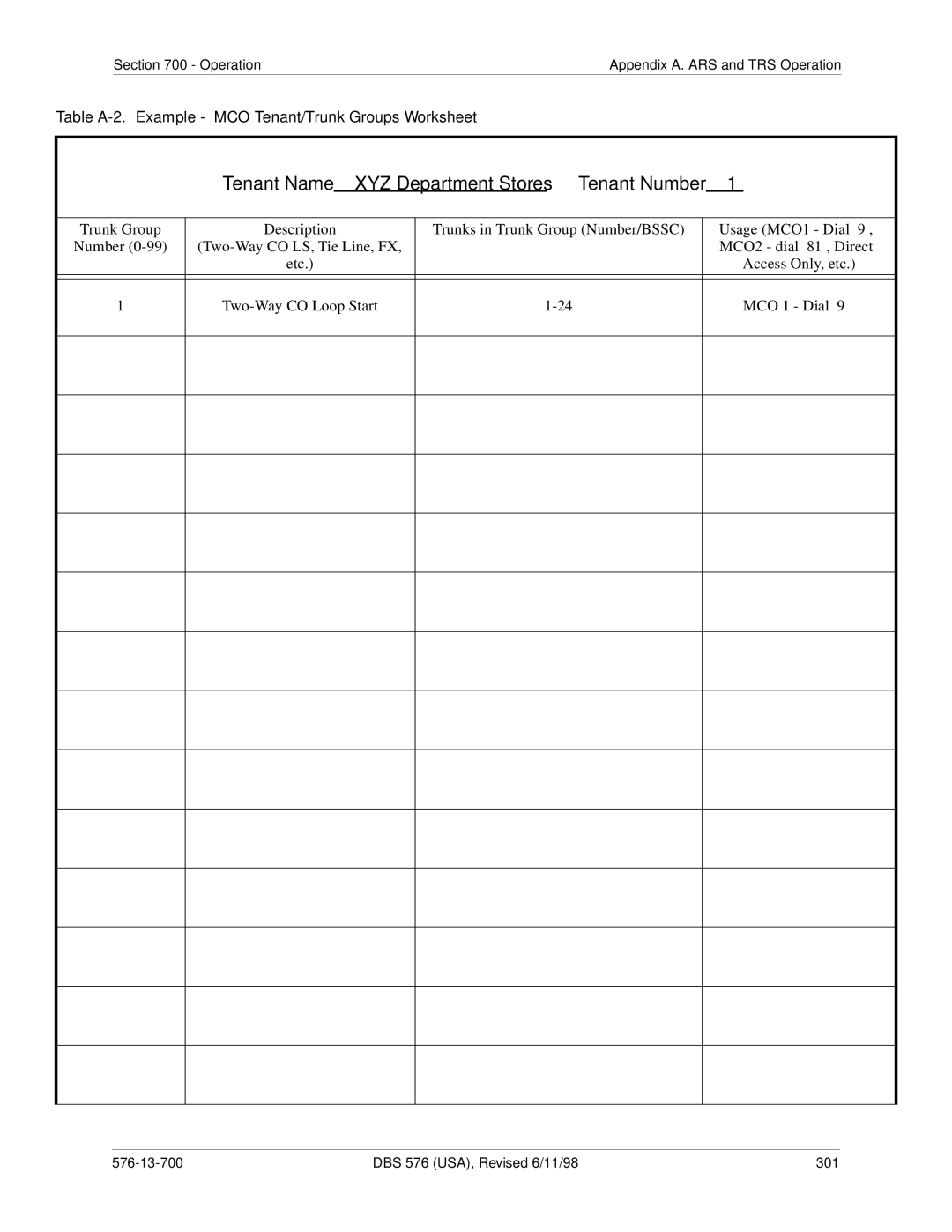 Panasonic 524X07801B manual Tenant Name XYZ Department Stores Tenant Number 