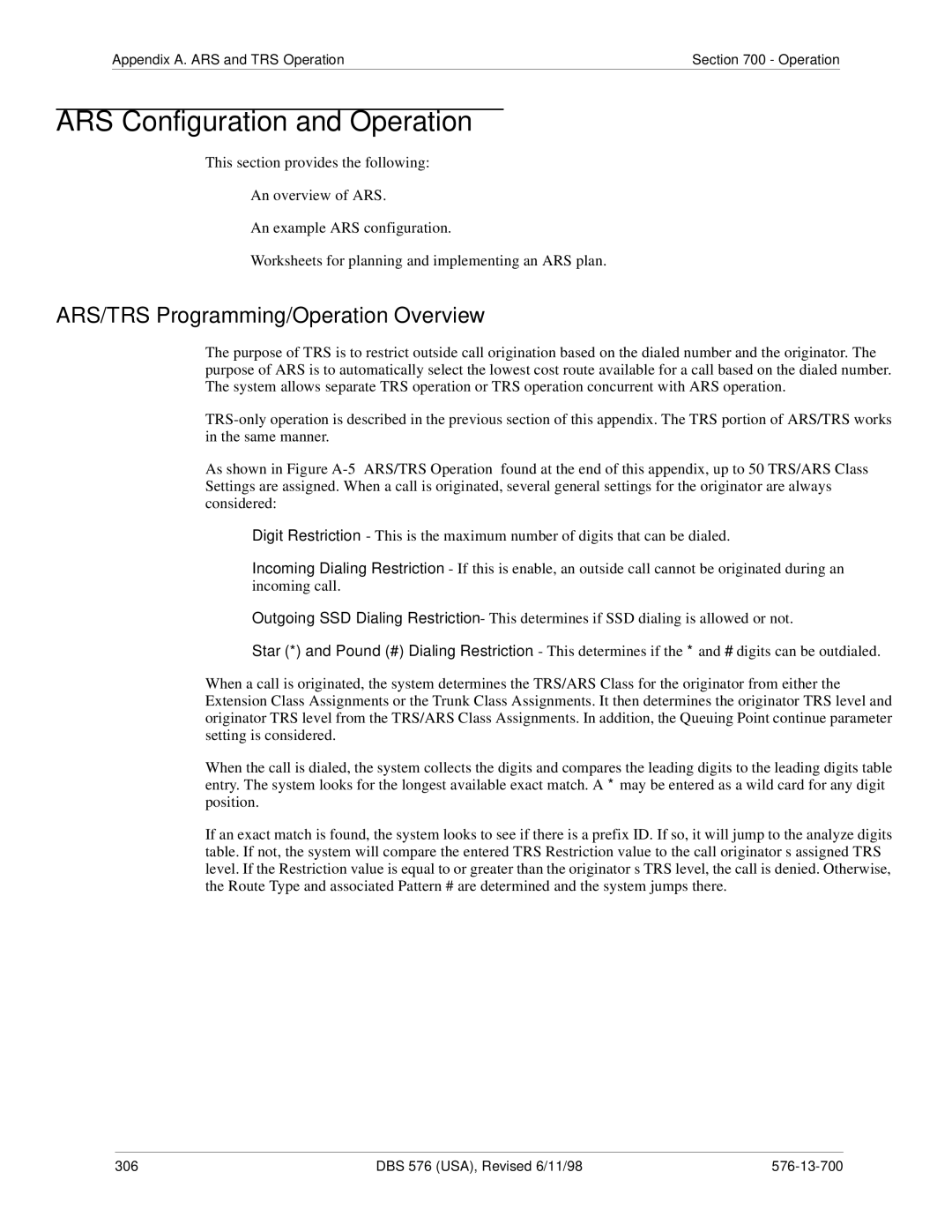 Panasonic 524X07801B manual ARS Configuration and Operation, ARS/TRS Programming/Operation Overview 