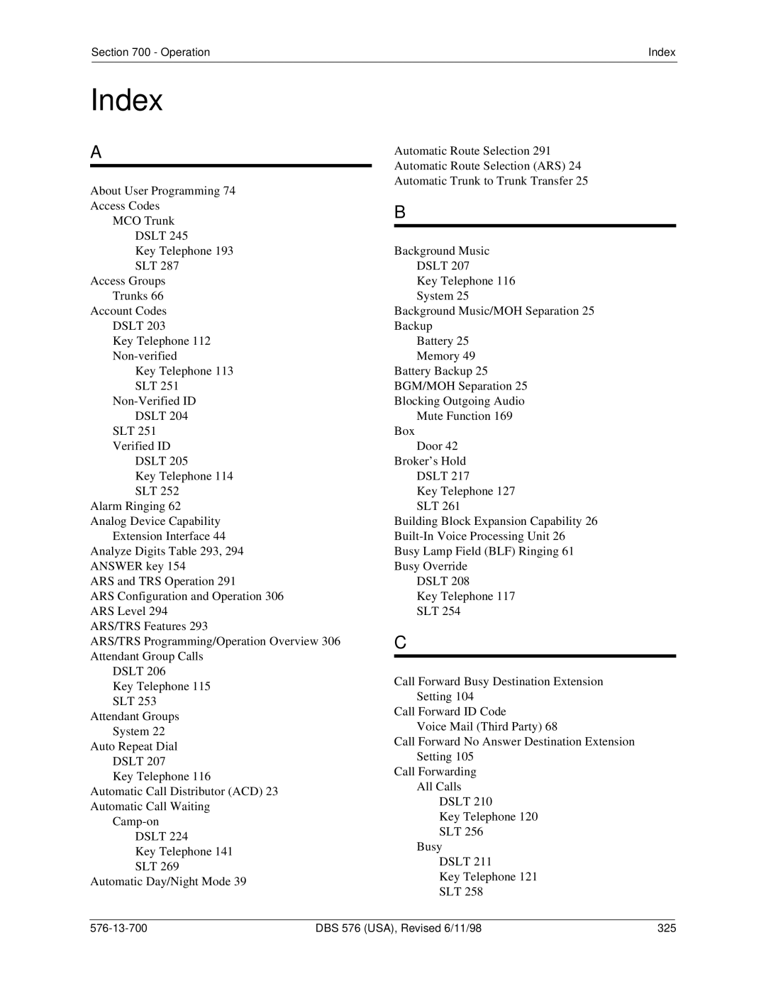 Panasonic 524X07801B manual Index 