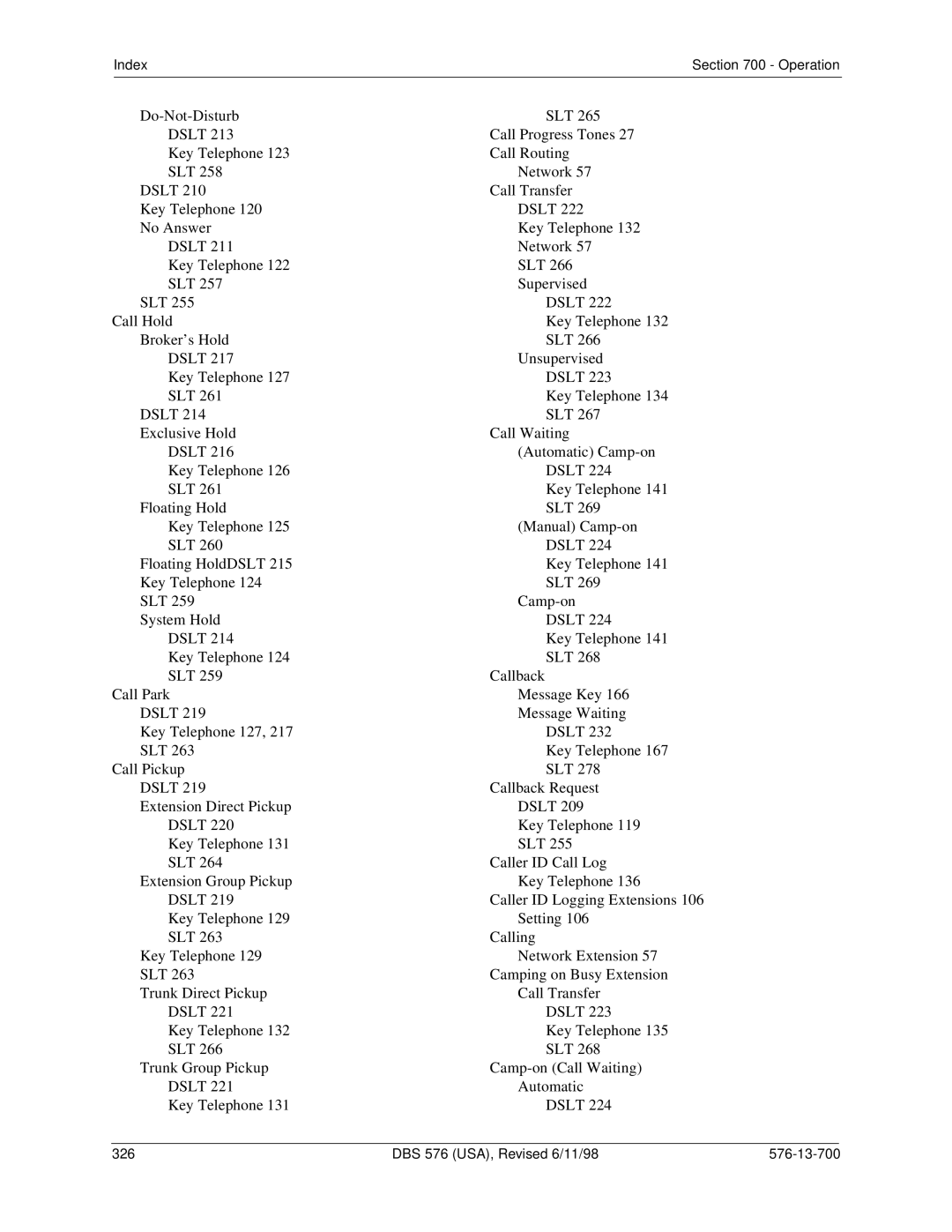 Panasonic 524X07801B manual Index Operation 