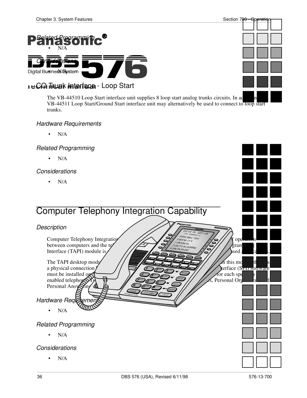 Panasonic 524X07801B manual Computer Telephony Integration Capability, CO Trunk Interface Loop Start 